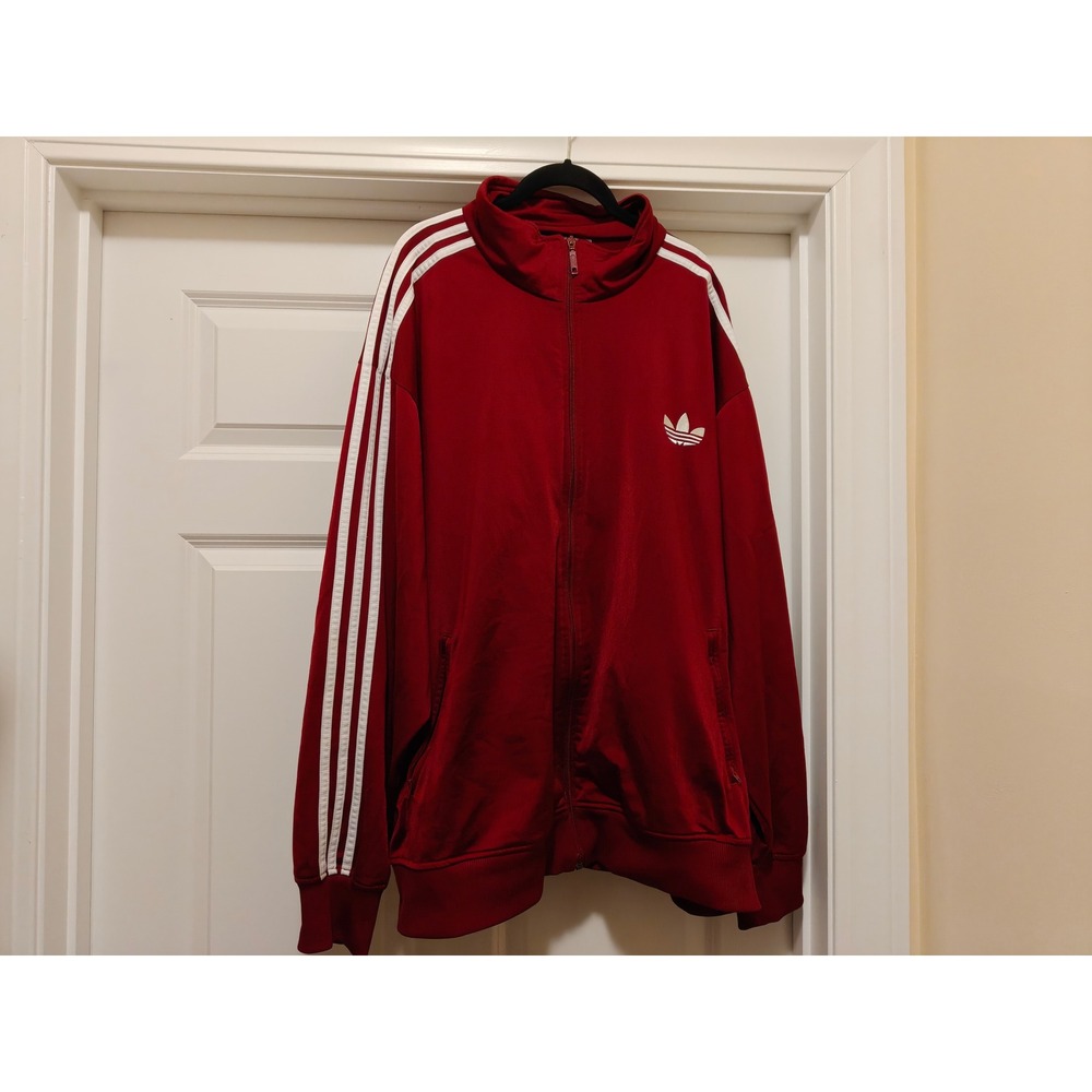 Adidas Originals Mens 3XL Burgundy Red Full Zip Track Jacket Trefoil Stripes